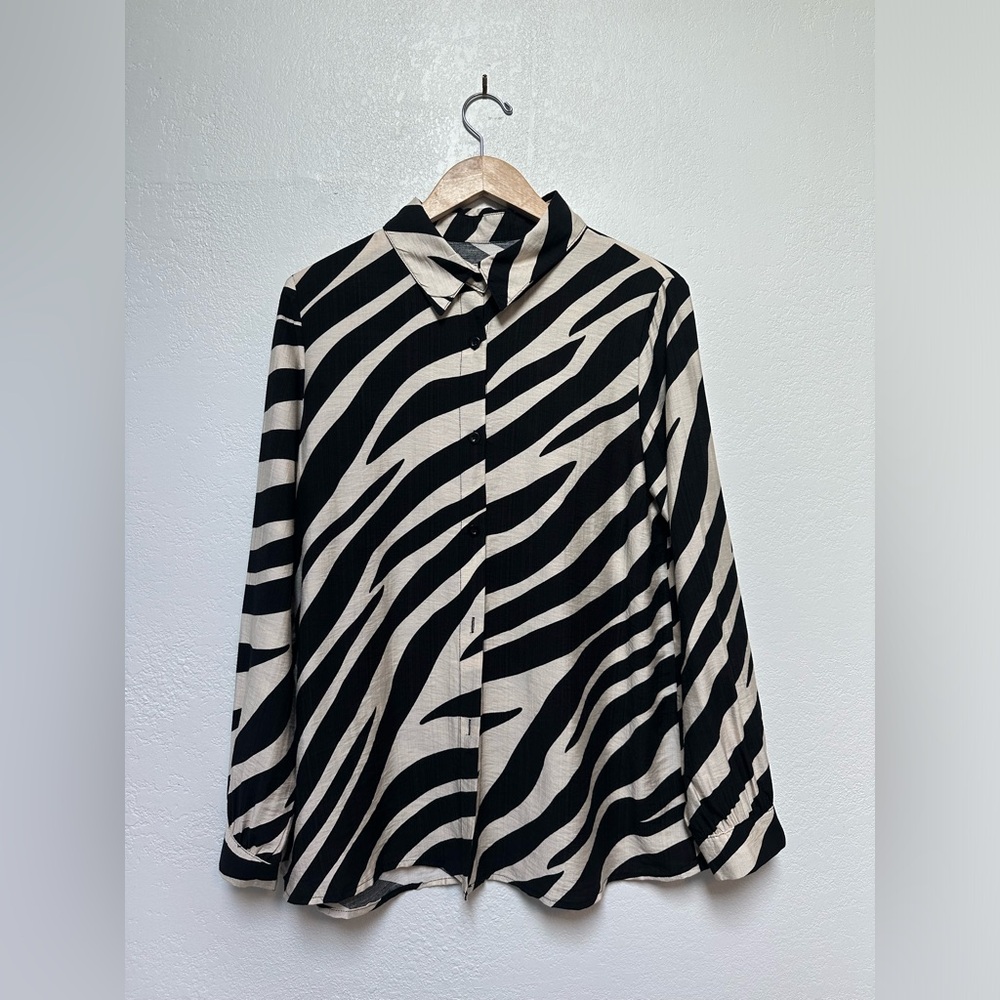 Zebra Print Button-Up Shirt